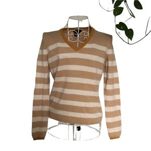 Lord & Taylor striped v neck cashmere sweater